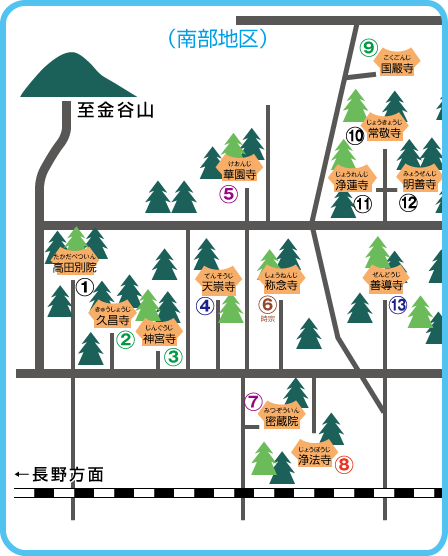 高田寺町 寺社めぐり 南部地区マップ
